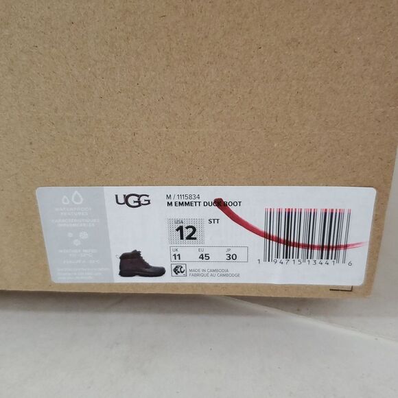 UGG Men's Emmett Waterproof Leather Duck Boot Stout Size 12 NIB - Picture 15 of 16